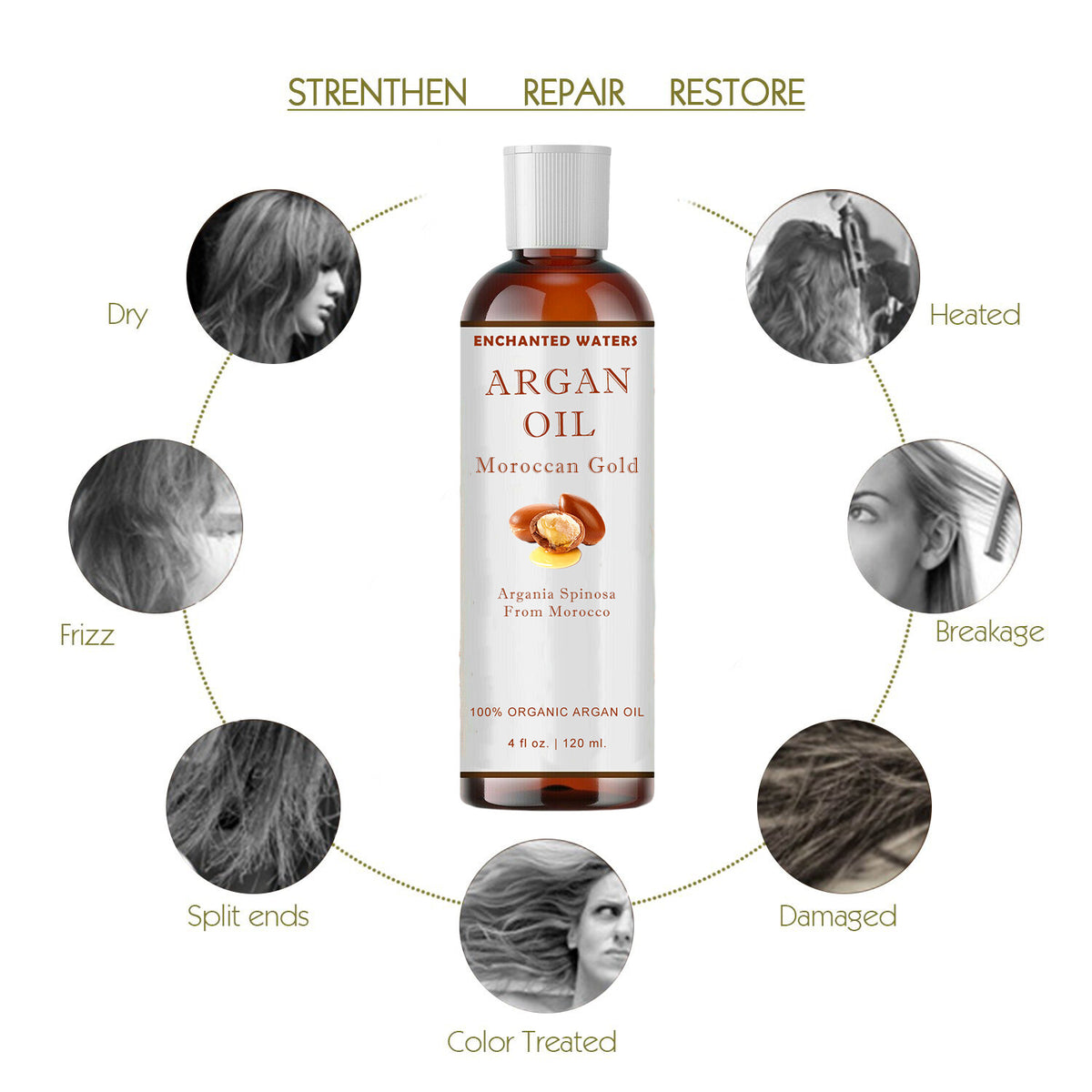 Pure Moroccan Argan Oil for Hair Skin Nails - 100% Natural Unrefined Virgin Oil