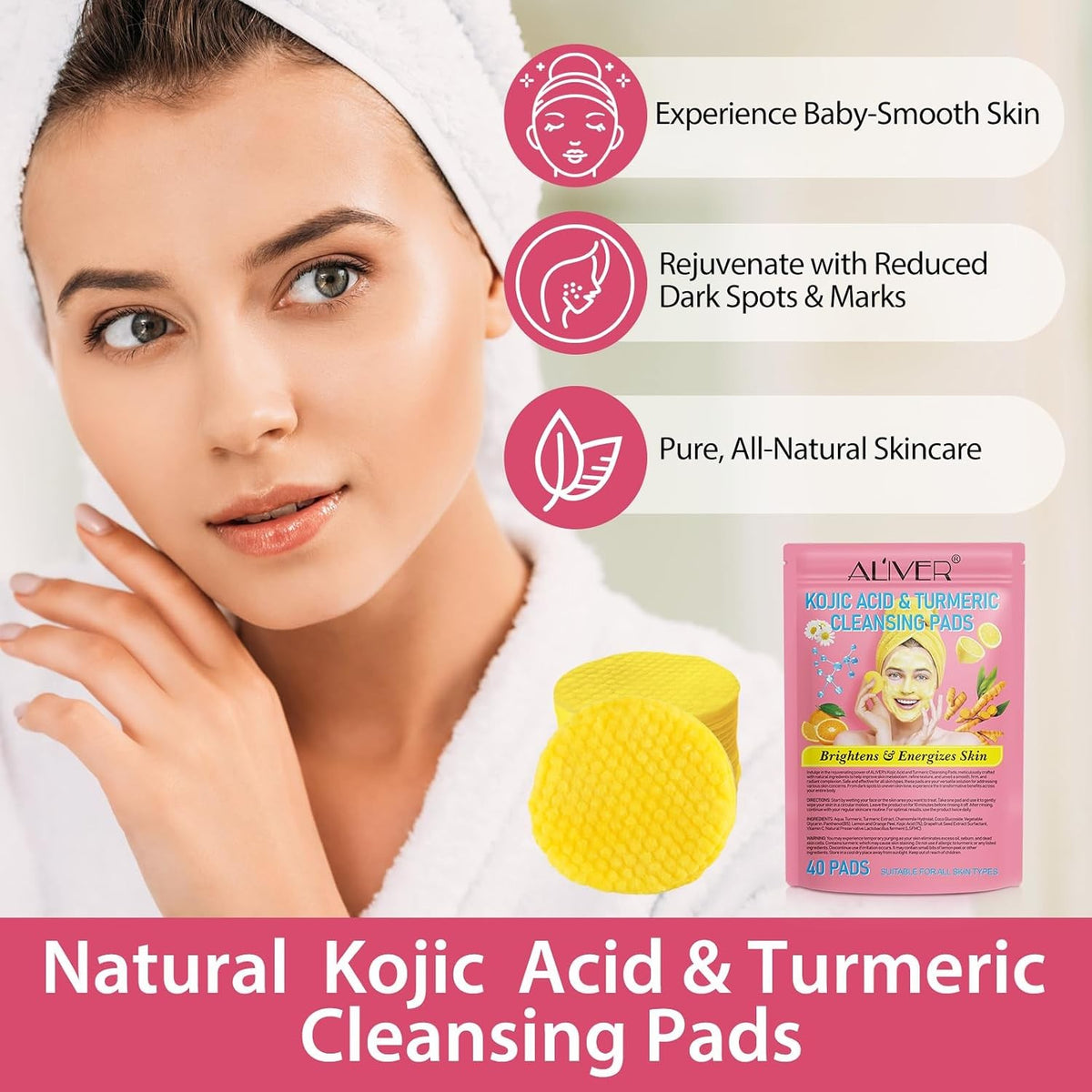 Kojic Acid Turmeric Facial Cleansing Pads - Exfoliating Skin Care 40PCS