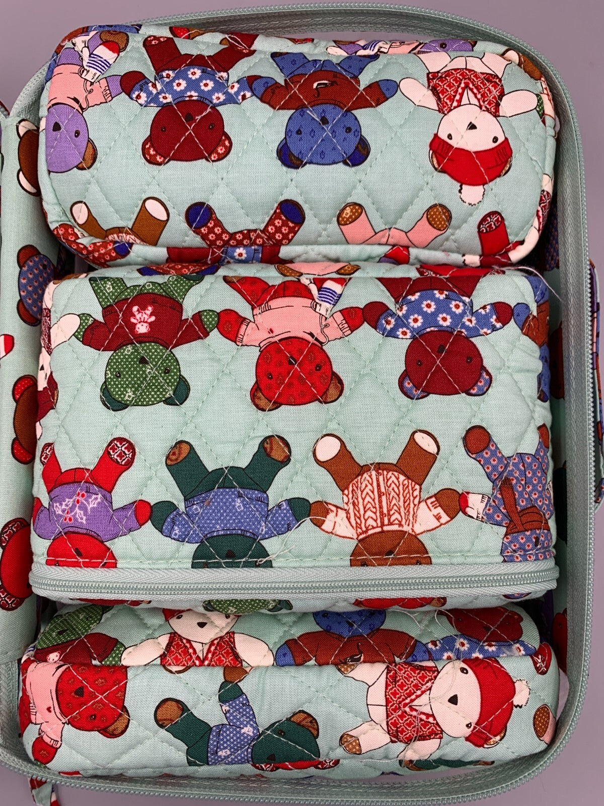 Vera Bradley Toasty Teddies 4-Piece Cosmetic Makeup Bag Set - Green