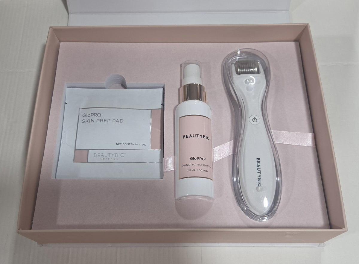 Microneedling Skin Regeneration Device with LED Light & Prep Pads - Beautybio GloPro White