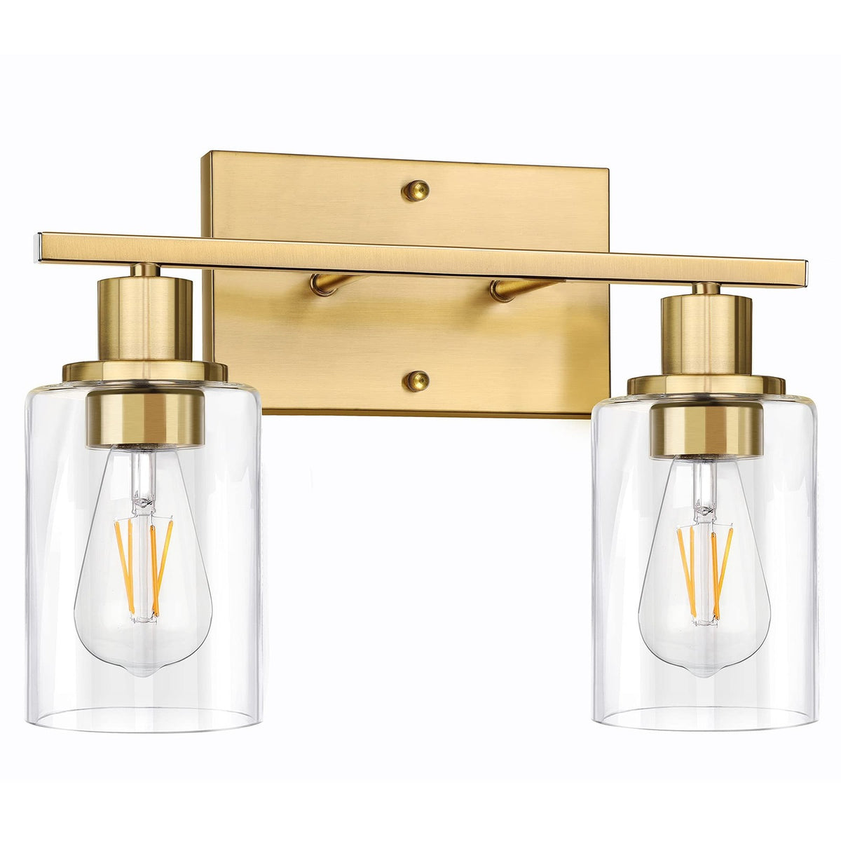 2-Light Gold Bathroom Vanity Lighting Fixture with Clear Glass