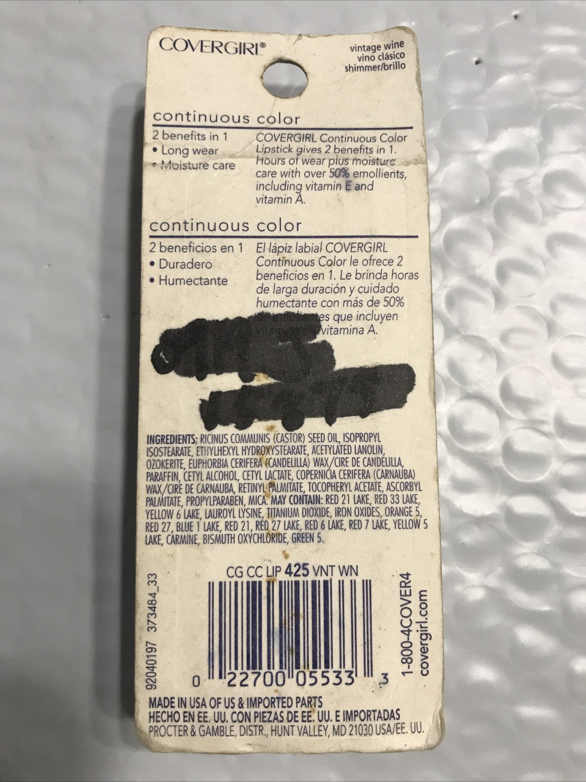 Long Lasting Moisturizing Lipstick - Vintage Wine Shade, Sealed