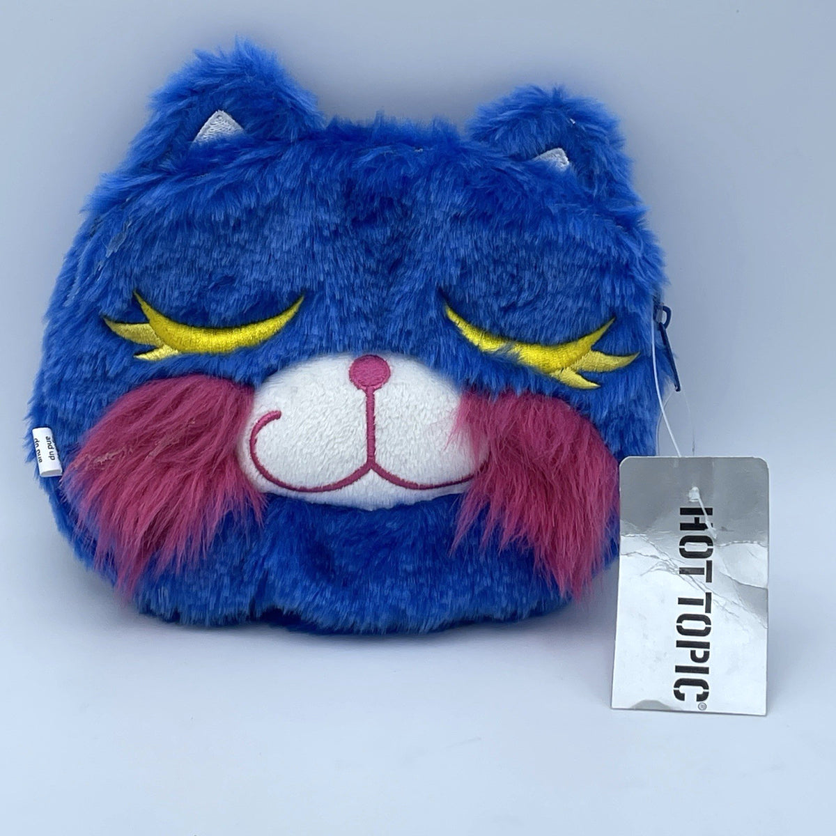 Faux Fur Kitty Makeup Cosmetic Bag with Embroidered Details - 7x6.5 Inches