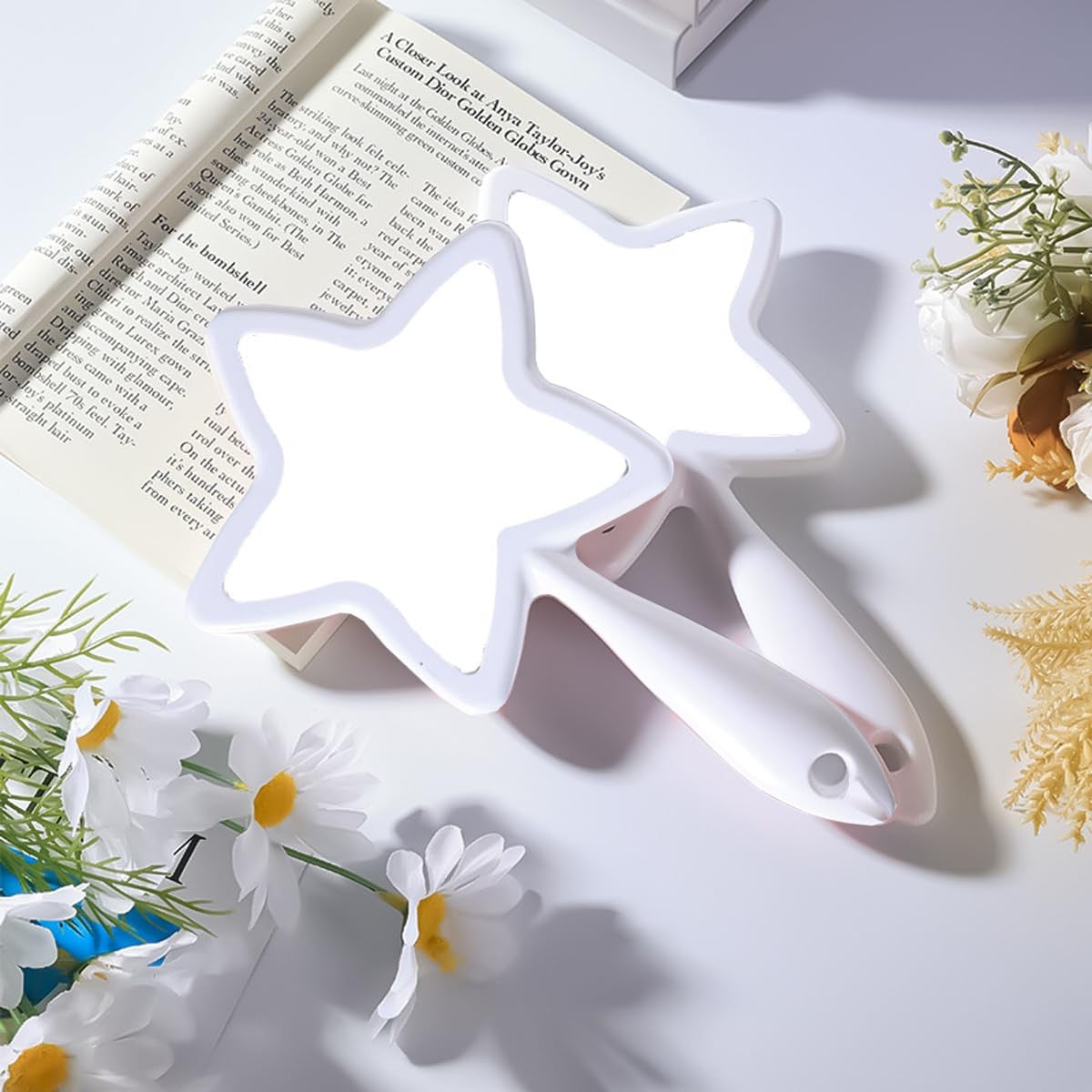Star-Shaped Handheld Makeup Mirror Portable Cosmetic Mirror White
