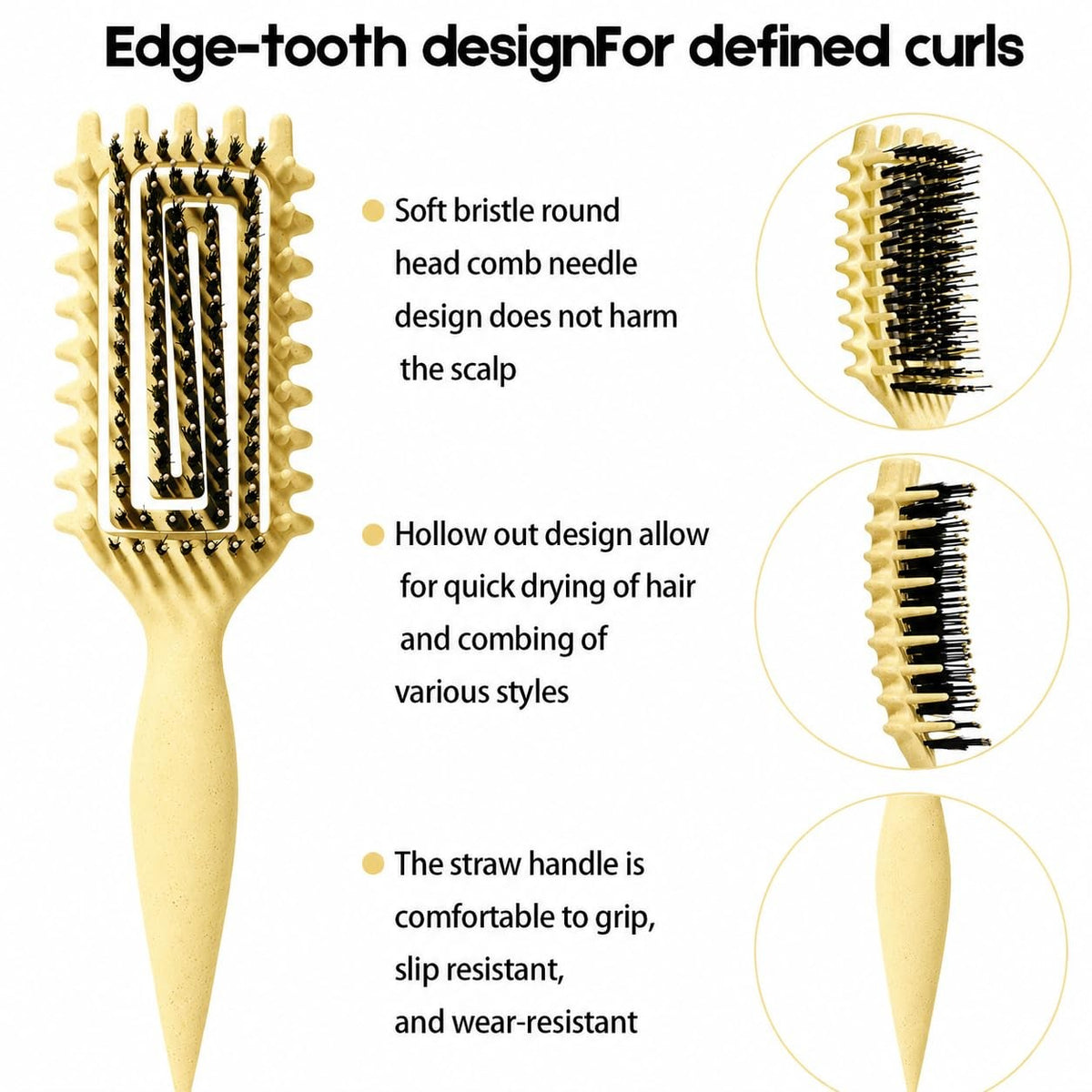 Curly Hair Detangling Brush - Curl Defining & Styling Comb, Yellow
