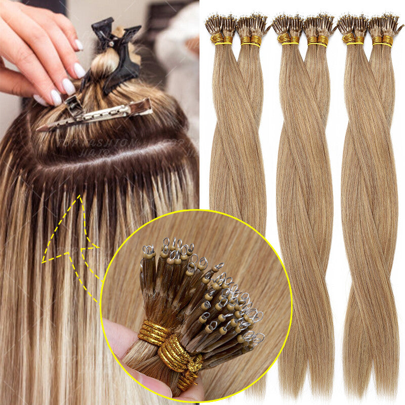 Human Remy Hair Extensions Micro Loop Nano Ring Full Head Salon Use