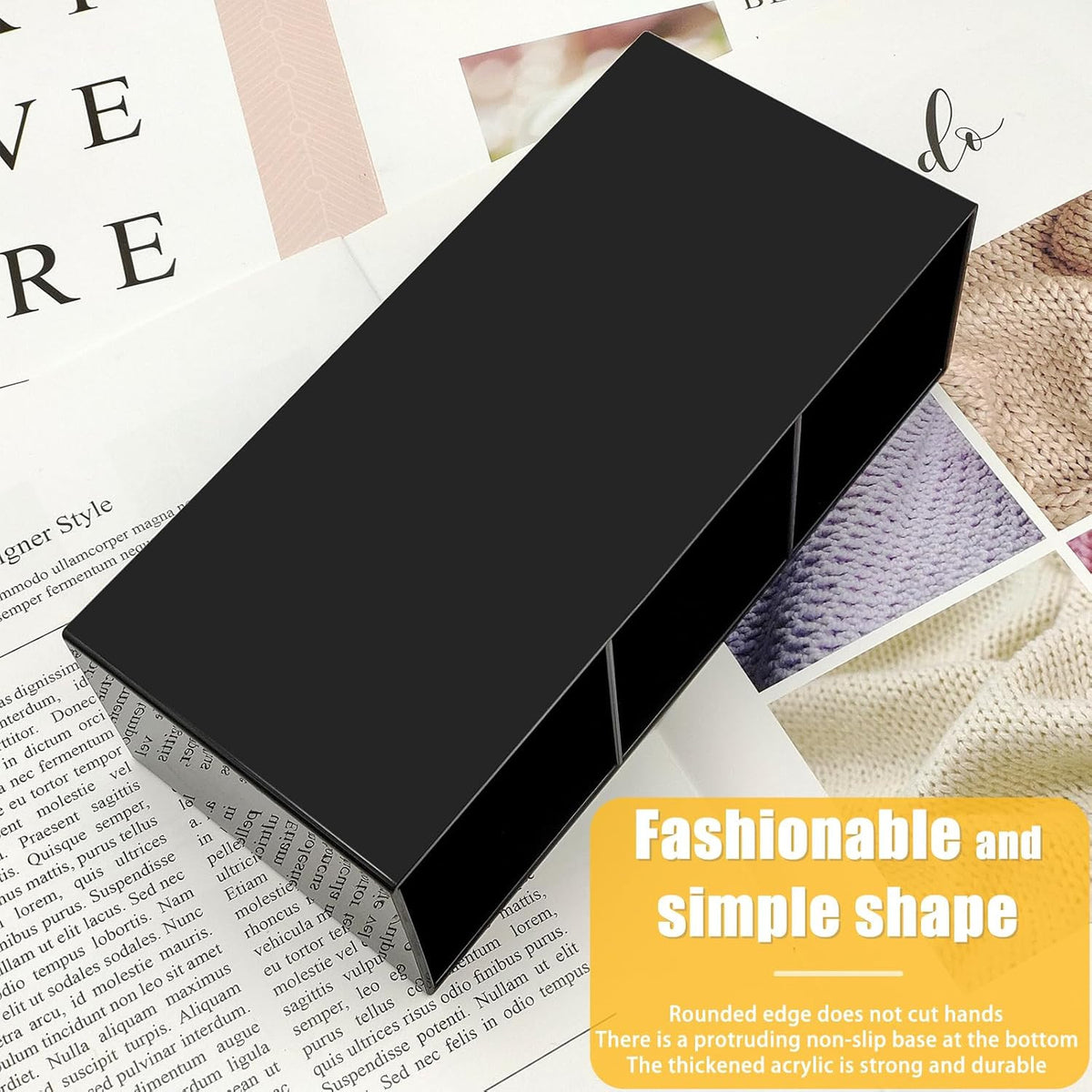 Acrylic Makeup Brush Organizer with 3 Compartments - Black