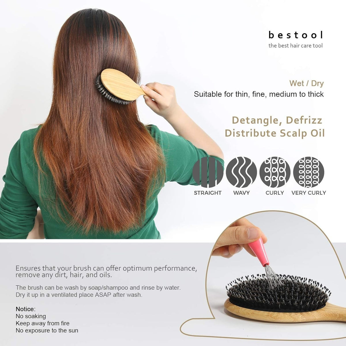 Anti-Dandruff Boar Bristle Hair Brush with Bamboo Handle - Gift Ready