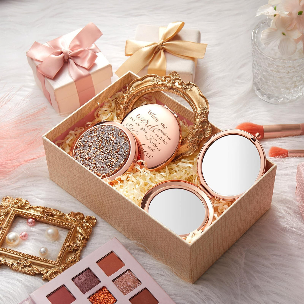 Christian Gifts Compact Makeup Mirror with Bible Verse - Rose Gold Set of 12