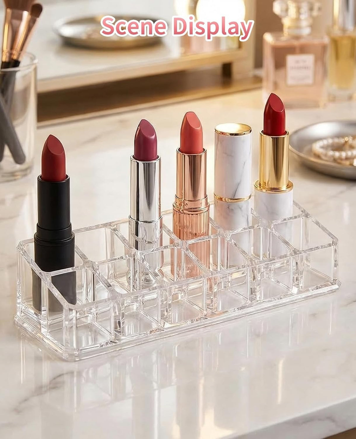 2 Pack Clear Acrylic Lipstick Organizer with 12 Slots for Makeup Storage
