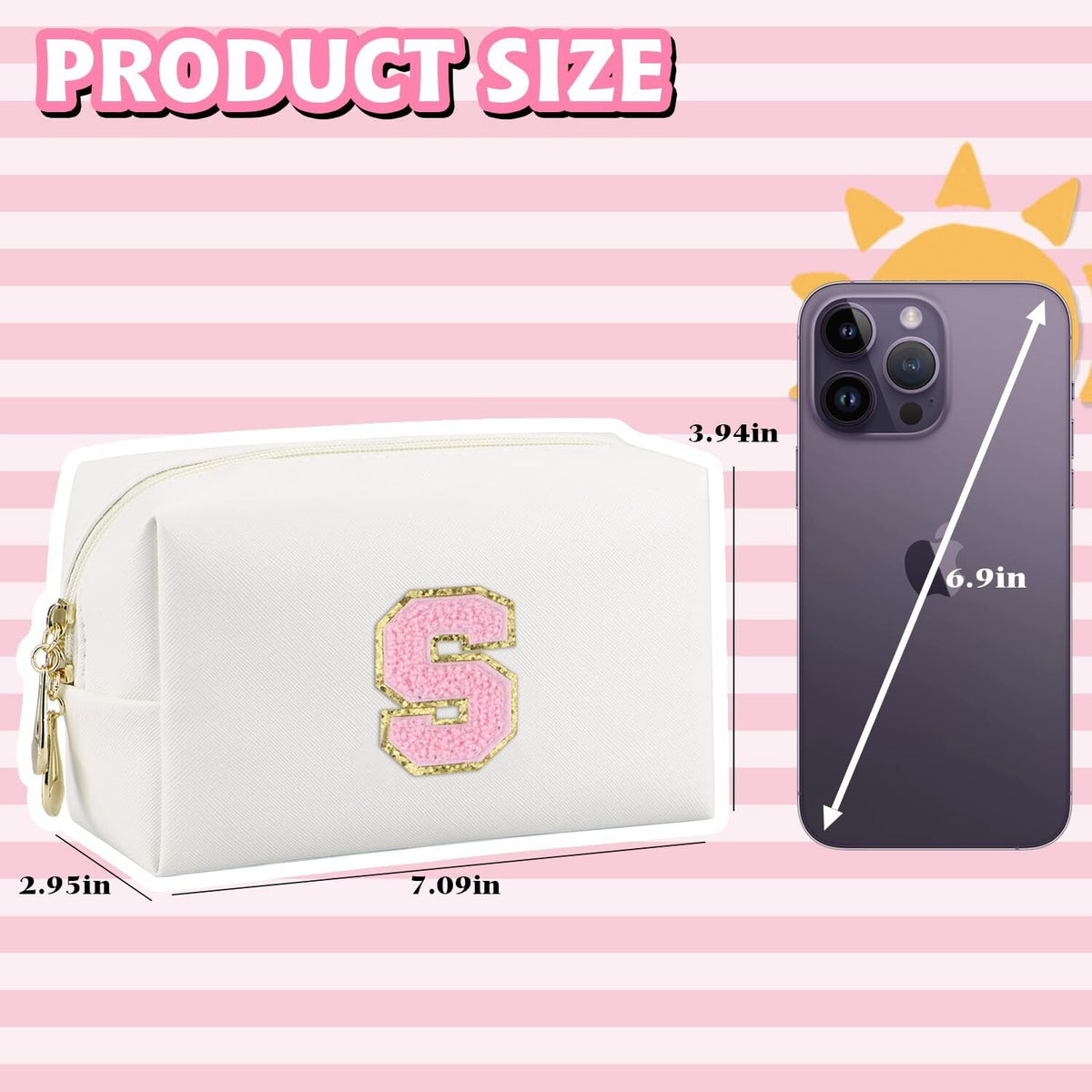 Personalized Waterproof PU Leather Makeup Bag with Initial Letter S - Travel Cosmetic Case for Women & Girls