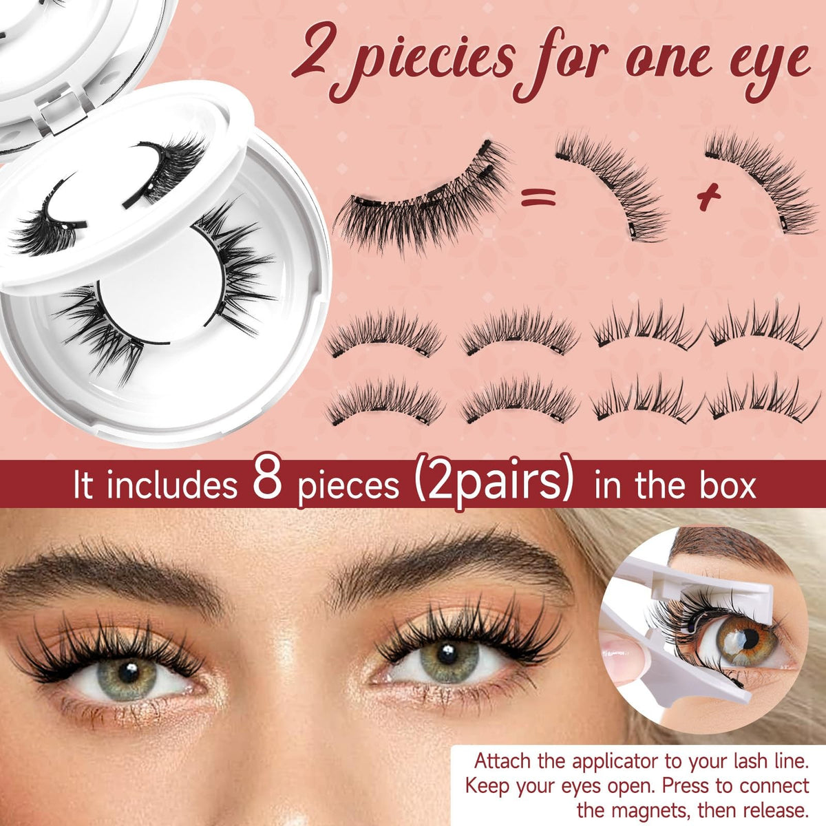 Magnetic Eyelashes Kit with Applicator - Reusable False Lashes, Natural Look