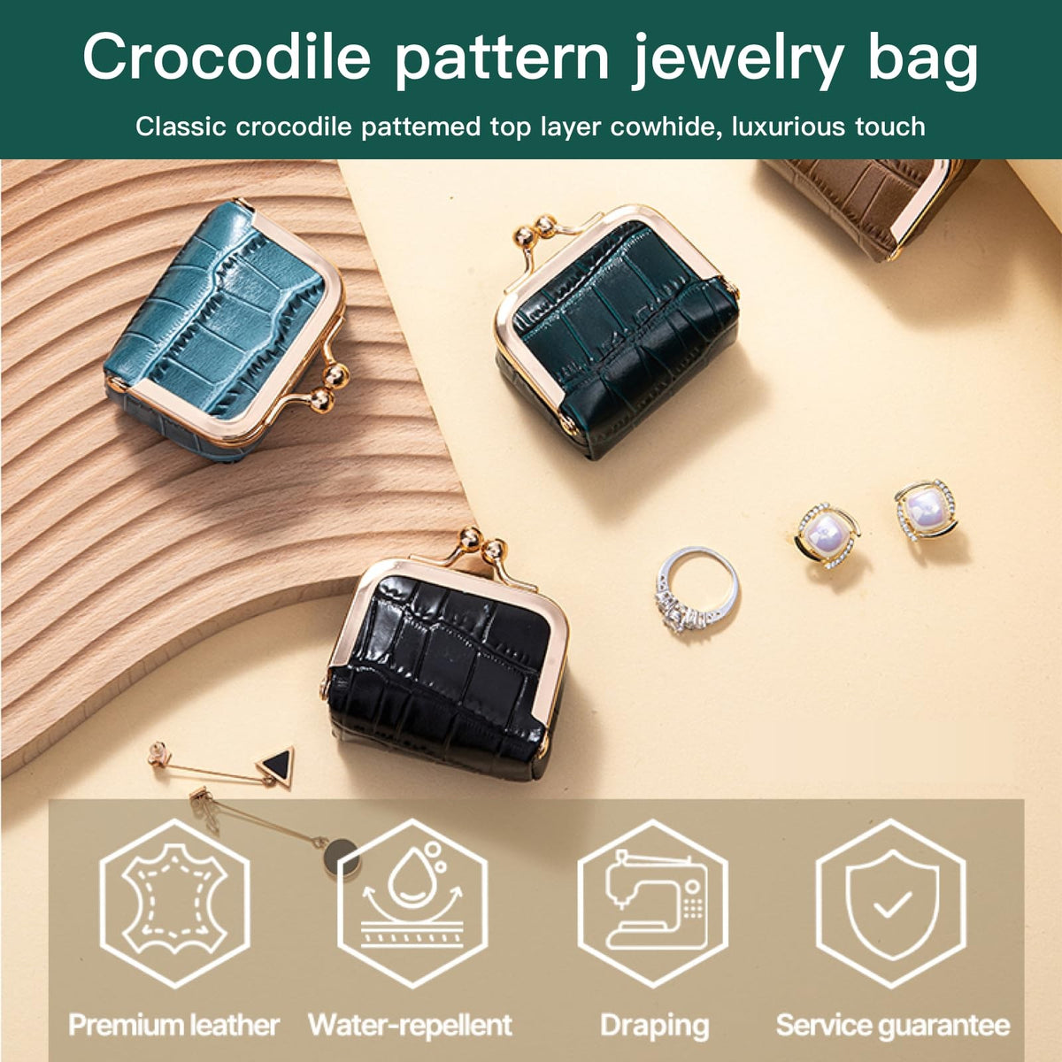 Mini Travel Jewelry Box Organizer with Crocodile Pattern, Small Light Purple