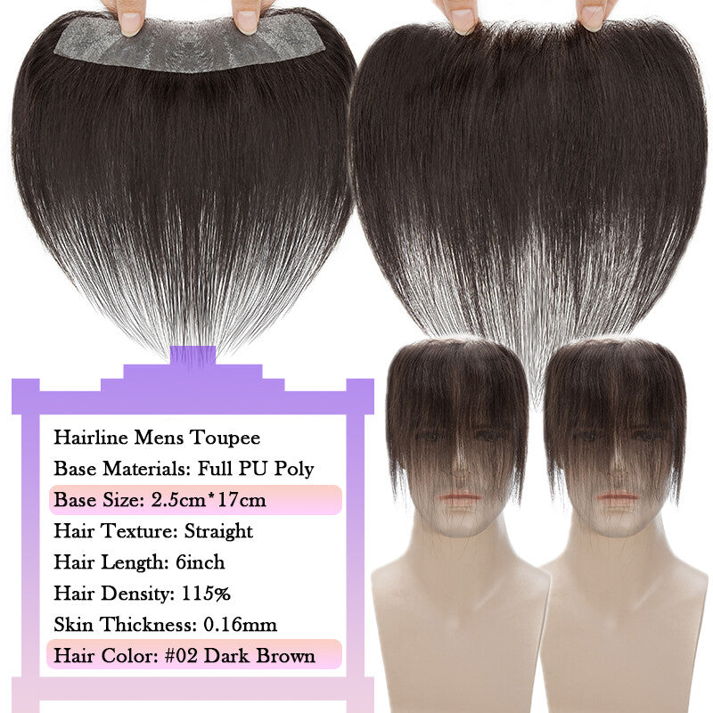 Men's Human Hair Toupee for Receding Hairline, Various Sizes & Colors