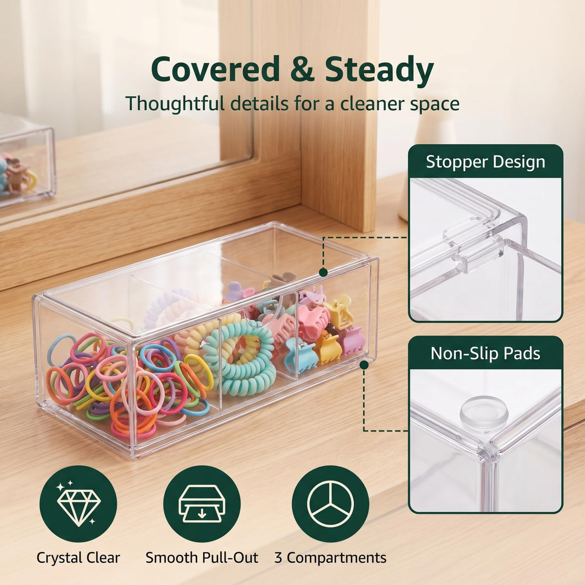 2-Layer Clear Makeup Organizer with Adjustable Dividers - Vanity Storage