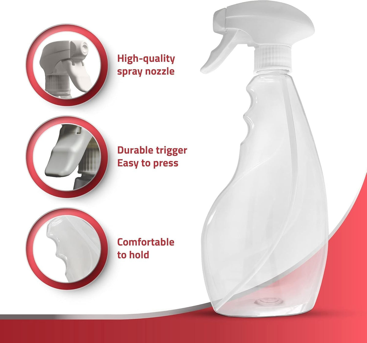 Leak-Proof 17oz Clear Spray Bottle Set for Cleaning Solutions & Plants
