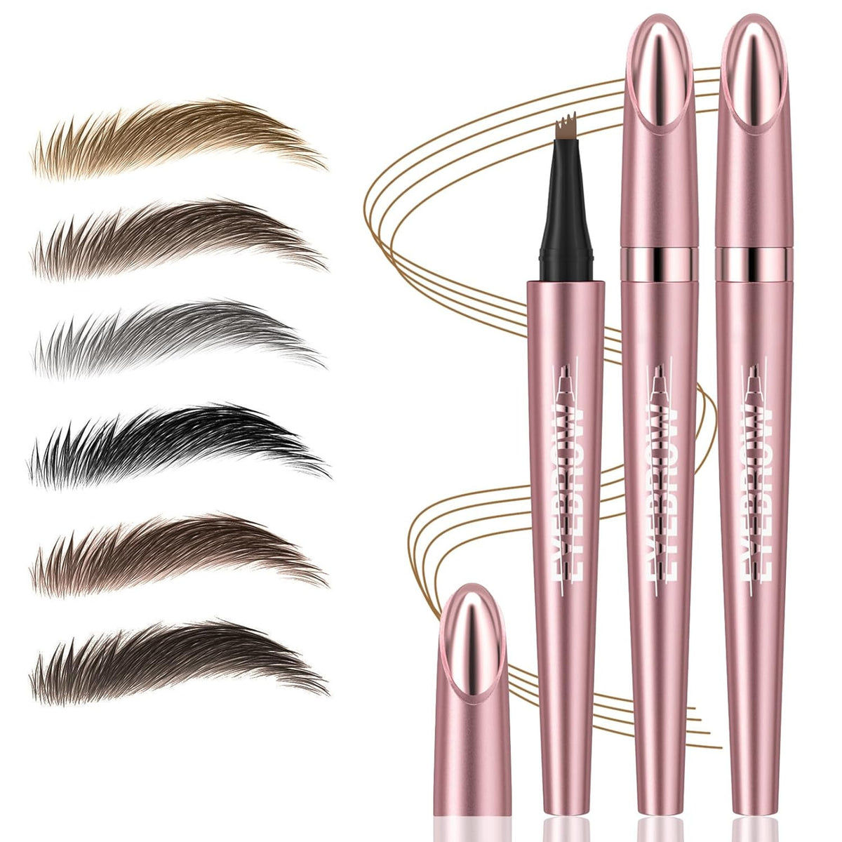 Microblading Eyebrow Pen Set - Waterproof 4-Fork Tip for Natural 3D Brows - Light Brown