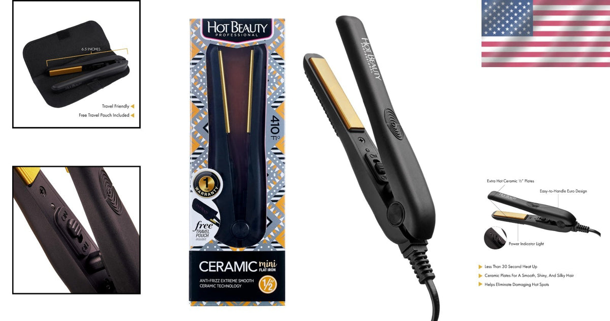 Travel-Friendly 1/2 Inch Ceramic Flat Iron for All Hair Types