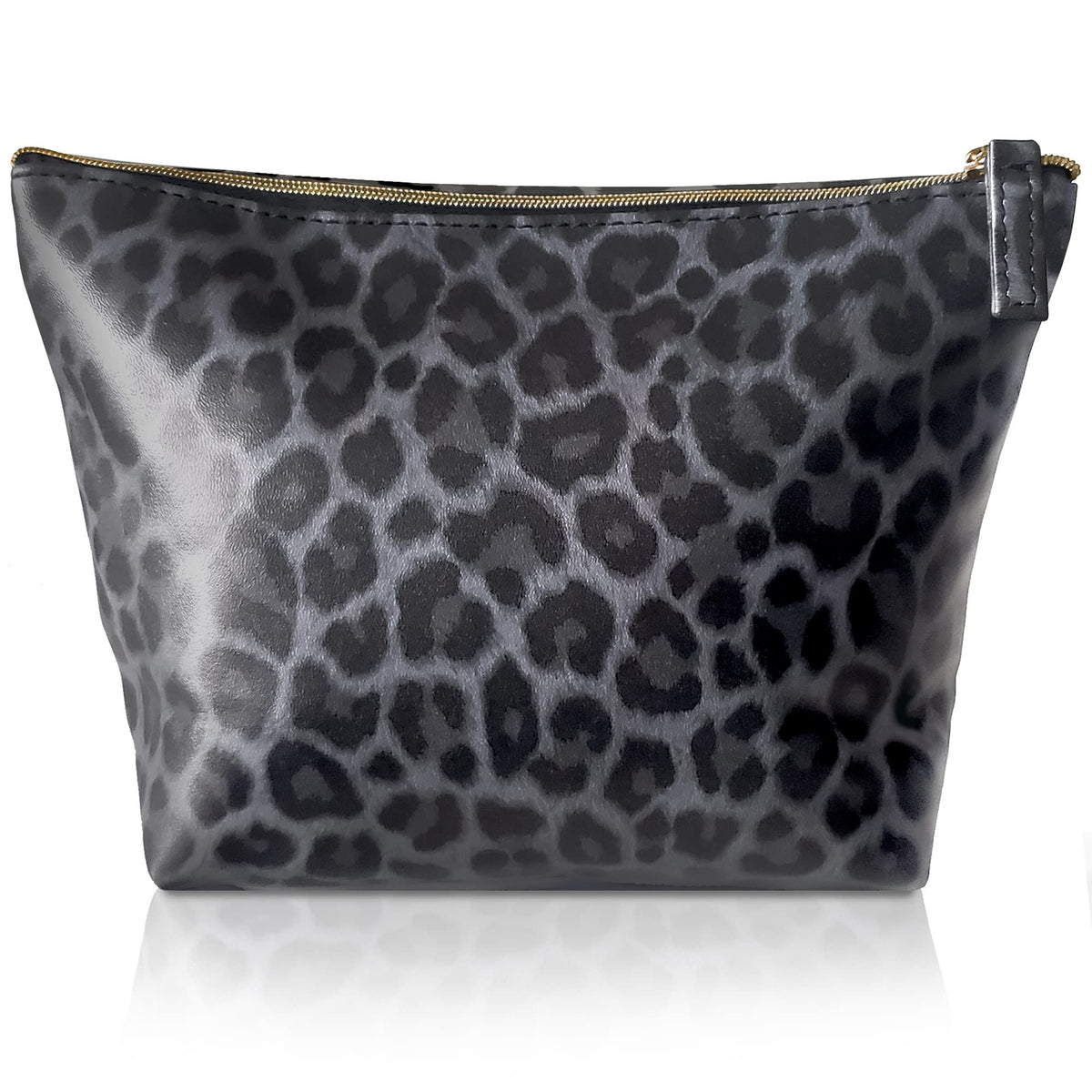 Vegan Leather Leopard Print Makeup Bag for Travel & Purse - Small Cosmetic Organizer