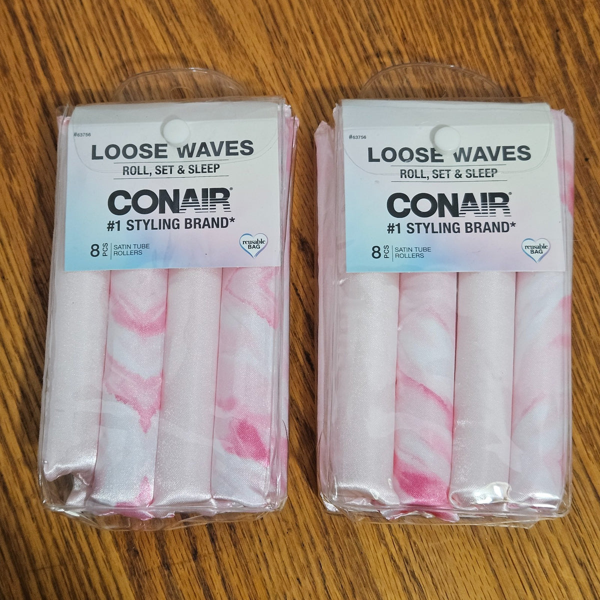 Loose Waves Satin Curlers 2 Pack of 8 - Heat-Free Sleep Rollers for Natural Waves