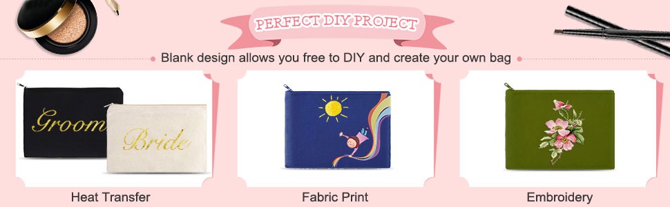 10 Pack DIY Canvas Cosmetic Bags - Blank Makeup Pouches for Customization