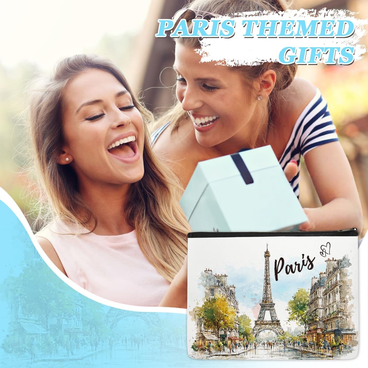 Water-Resistant Paris Makeup Bag for Women - Travel Toiletry Organizer