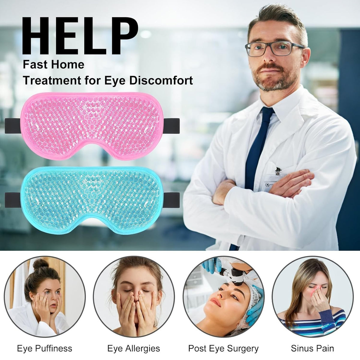 Gel Eye Masks for Cold & Hot Therapy - Reversible Sleep & Migraine Relief Set