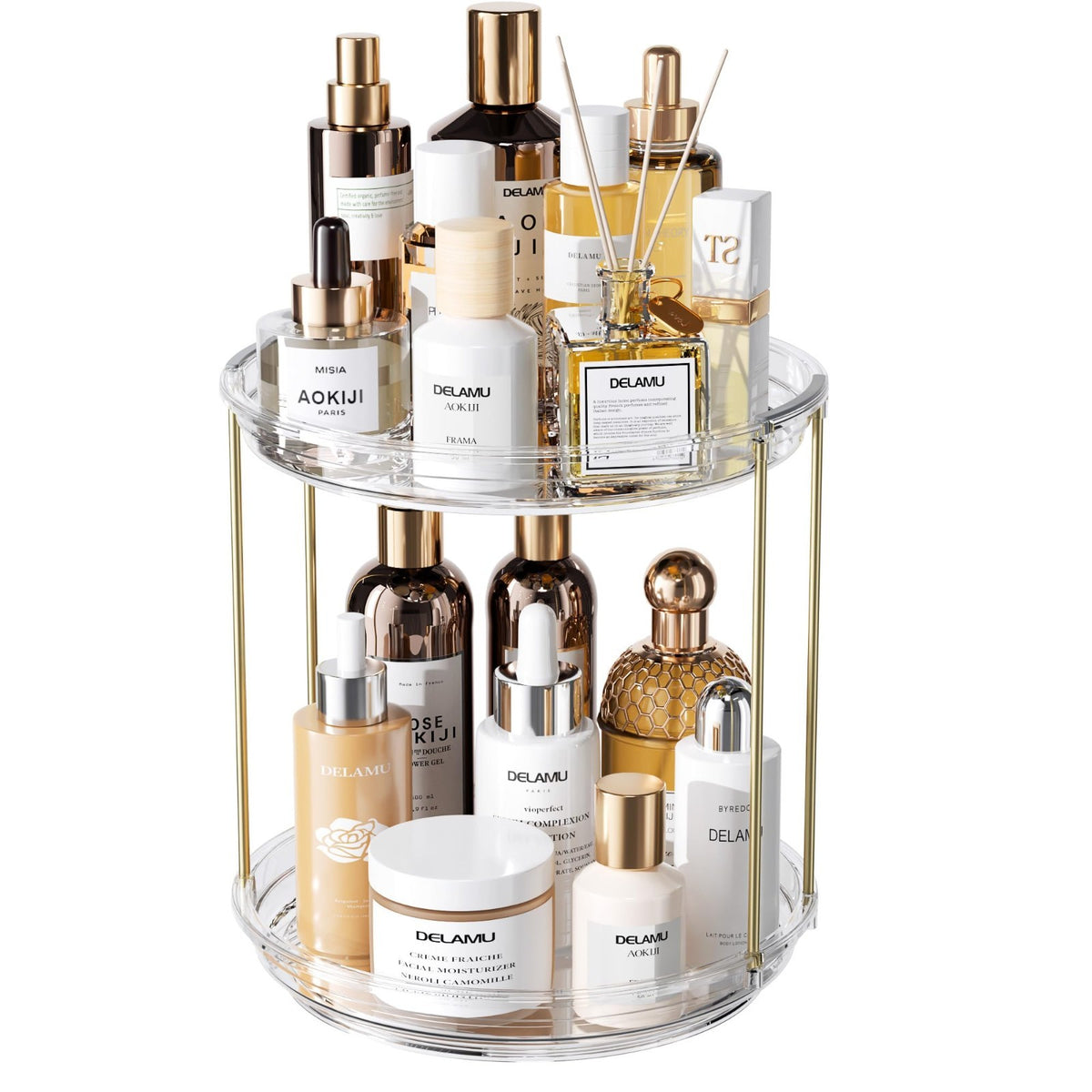 2-Tier Rotating Makeup Organizer with Spinning Storage for Skincare & Perfume