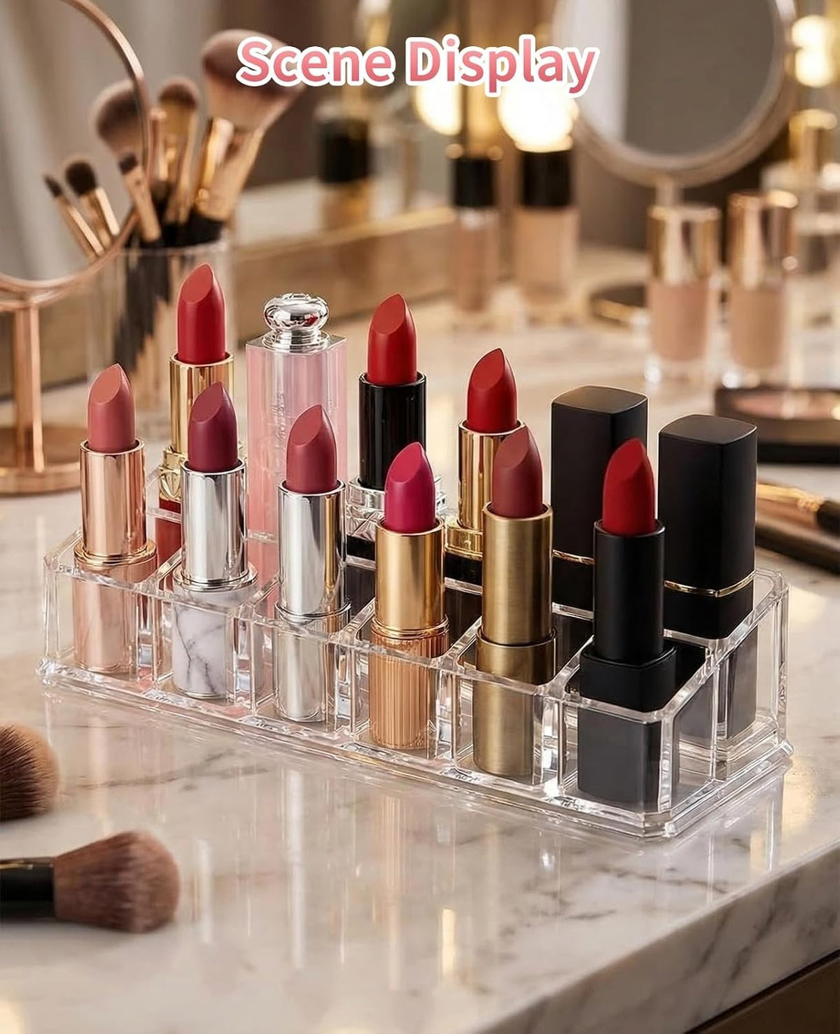 2 Pack Clear Acrylic Lipstick Organizer with 12 Slots for Makeup Storage