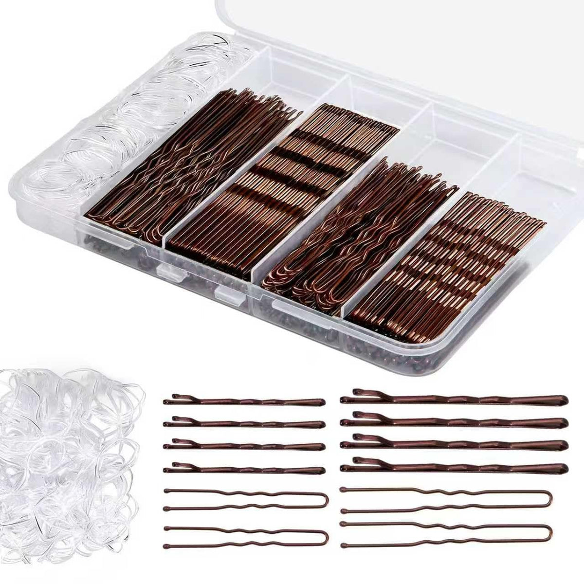 300 Pcs Bobby Pins Hair Kit with Storage 1 Count (Pack of 300), Brown