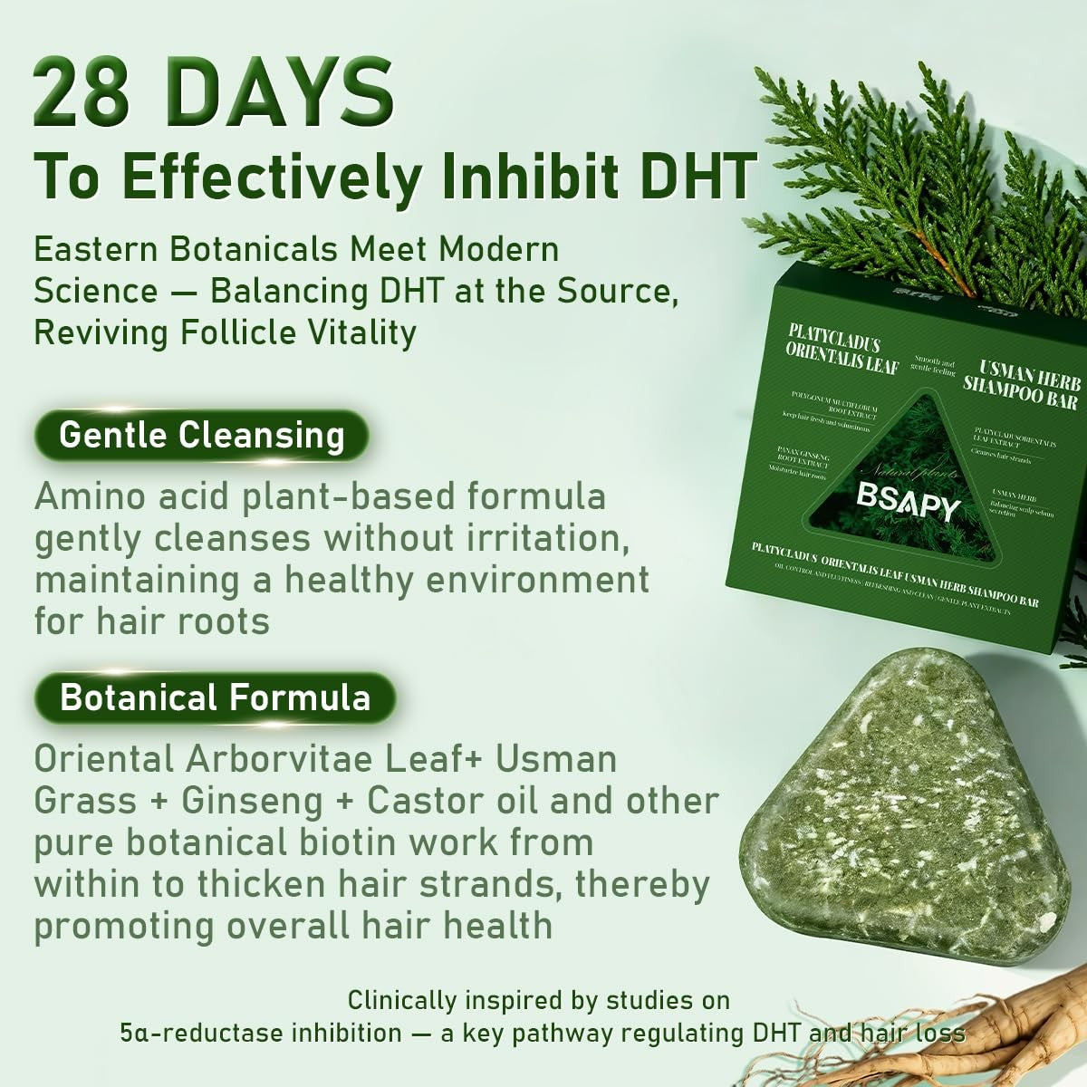 Natural Hair Loss Shampoo Bar DHT Blocker with Polygonum Ginseng Tea