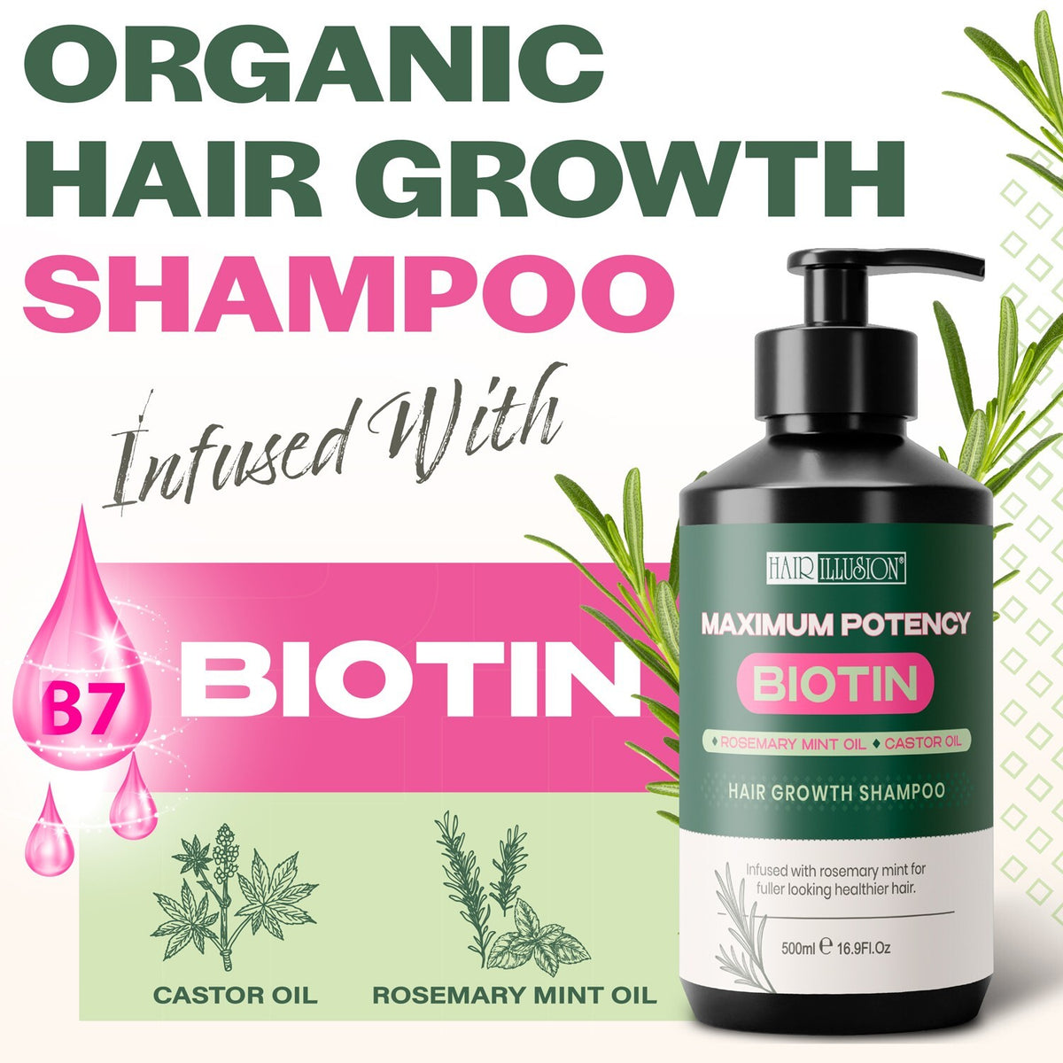Hair Growth Shampoo with Biotin, Rosemary & Castor Oil