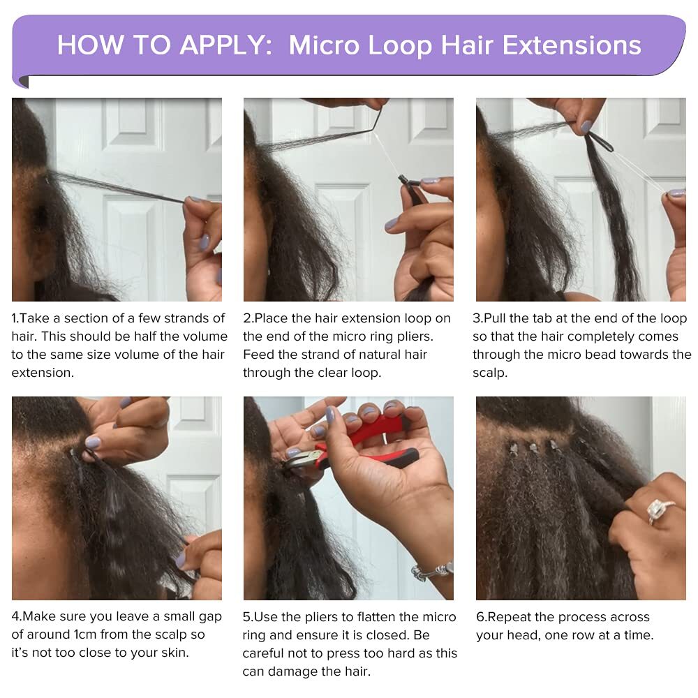 200PCS Micro Link Hair Extensions Human Hair Kinky Straight Yaki Loop Rings