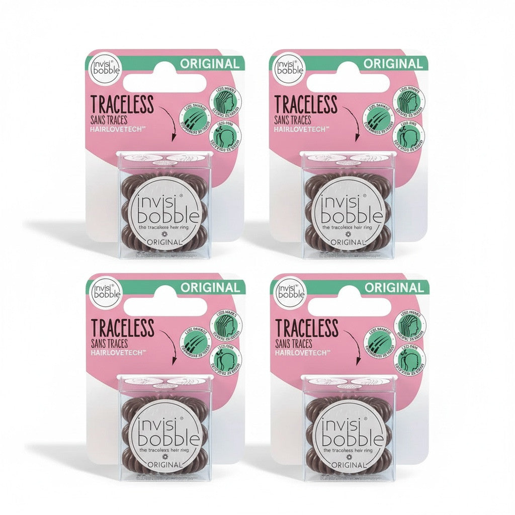 Lot of 4 Invisibobble Original Hair Ring Traceless - Pretzel Brown