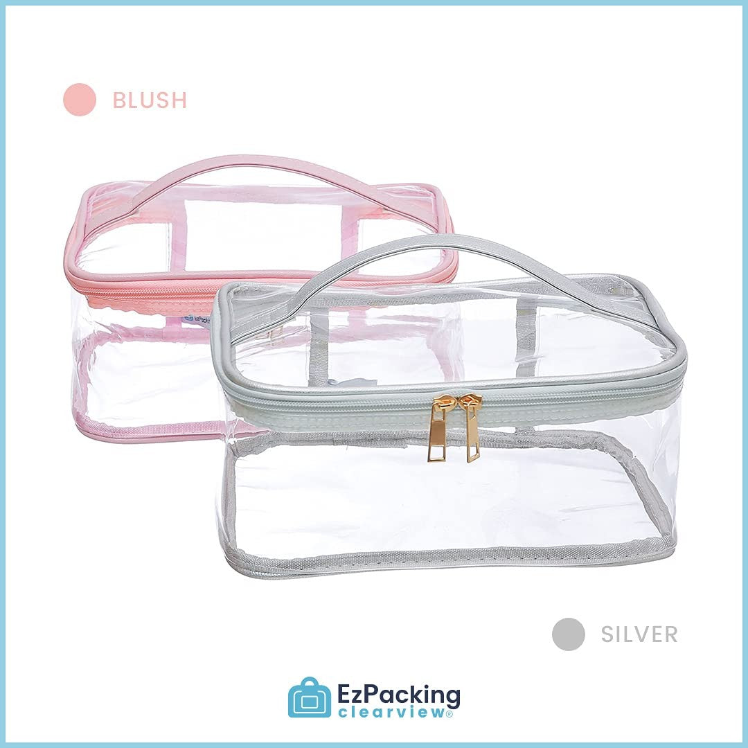 Large Clear Cosmetic Bag - Travel Makeup Organizer with PVC Material