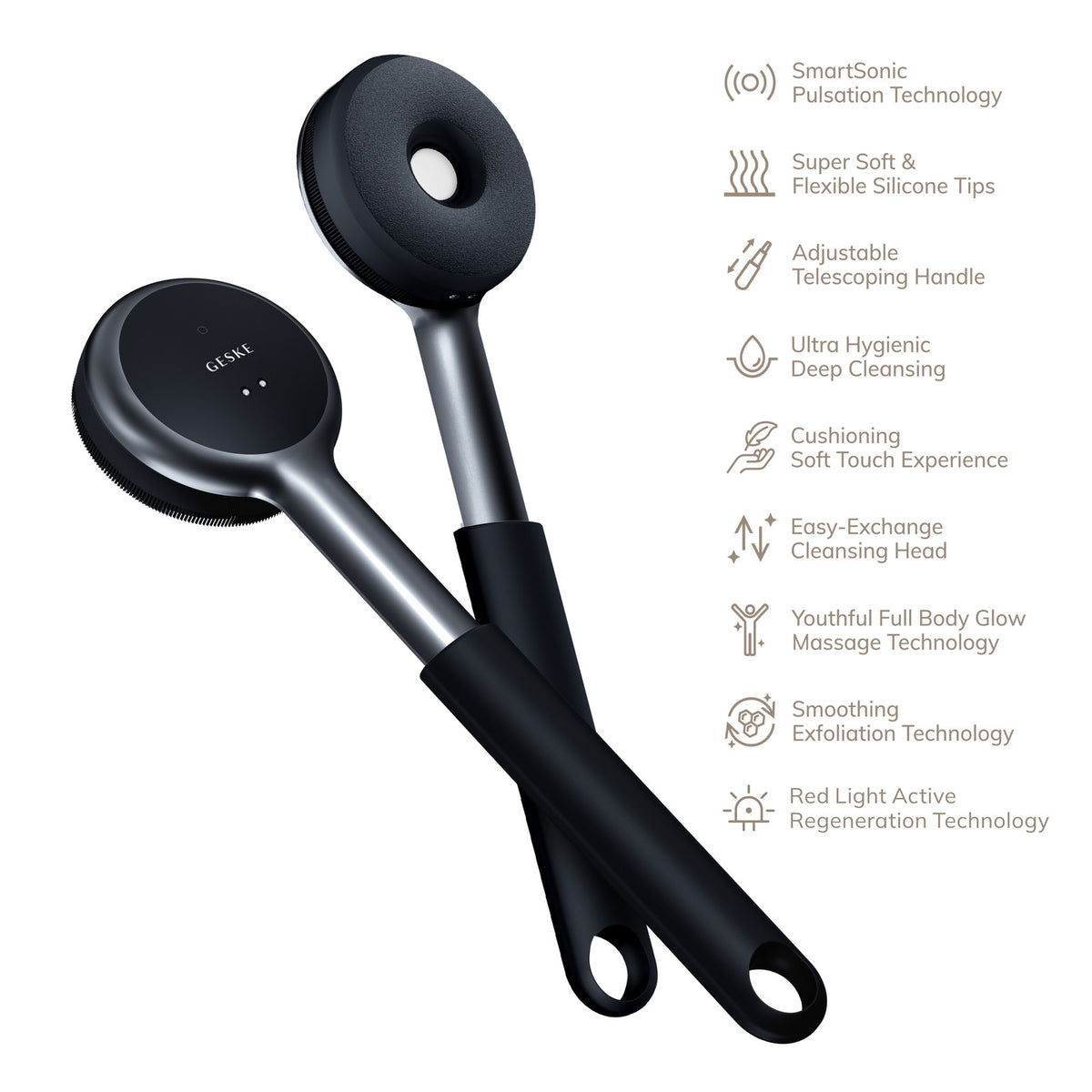 GESKE Sonic LED Full-Body Brush & Intensive Exfoliator 9 in 1 Black
