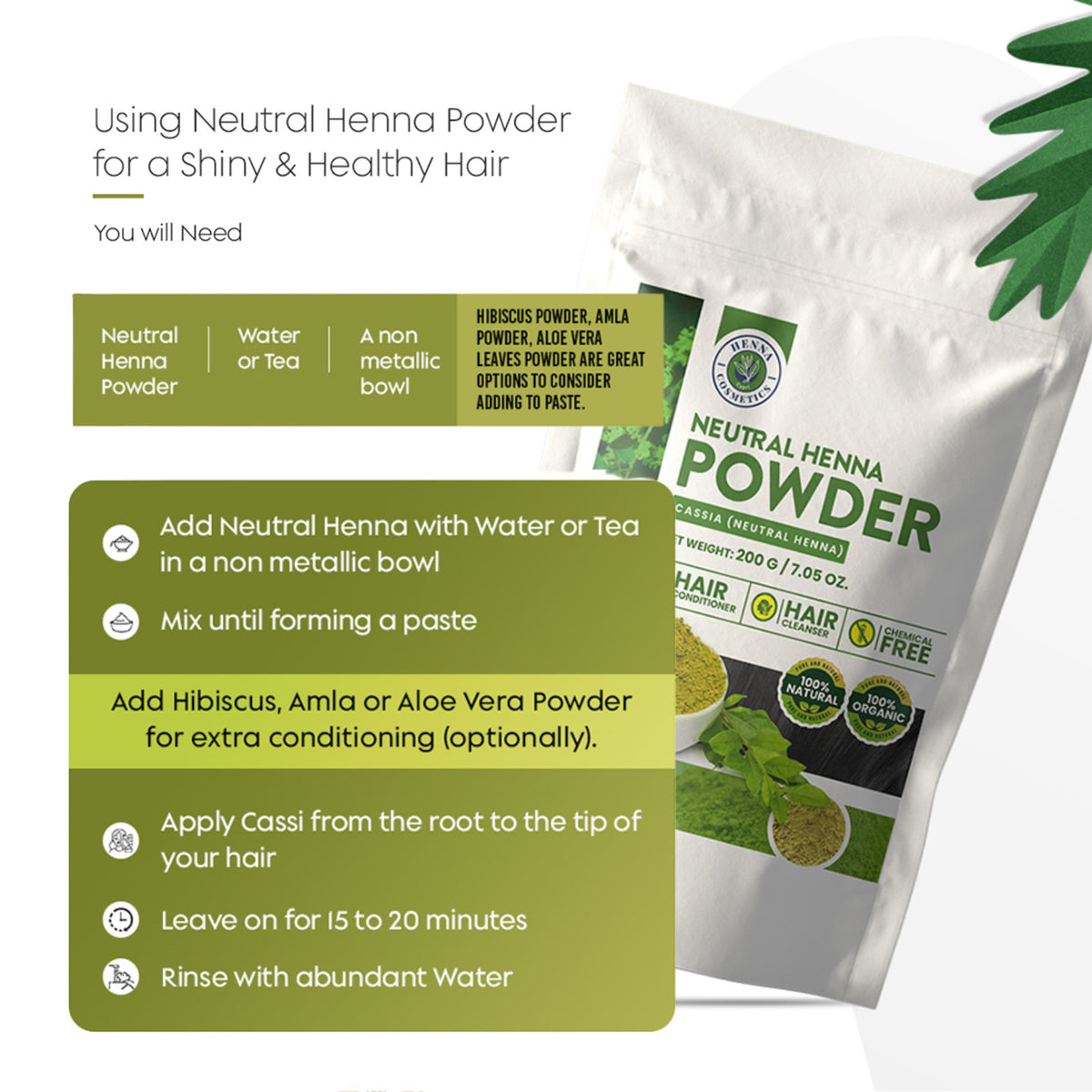 Neutral Henna Powder for Hair Conditioning - 100g Organic Cassia Obovata