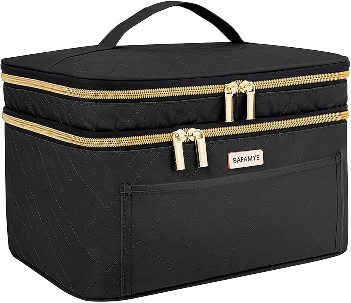 Large Travel Makeup Bag with Double Layer Design, 8.8L Capacity for Women