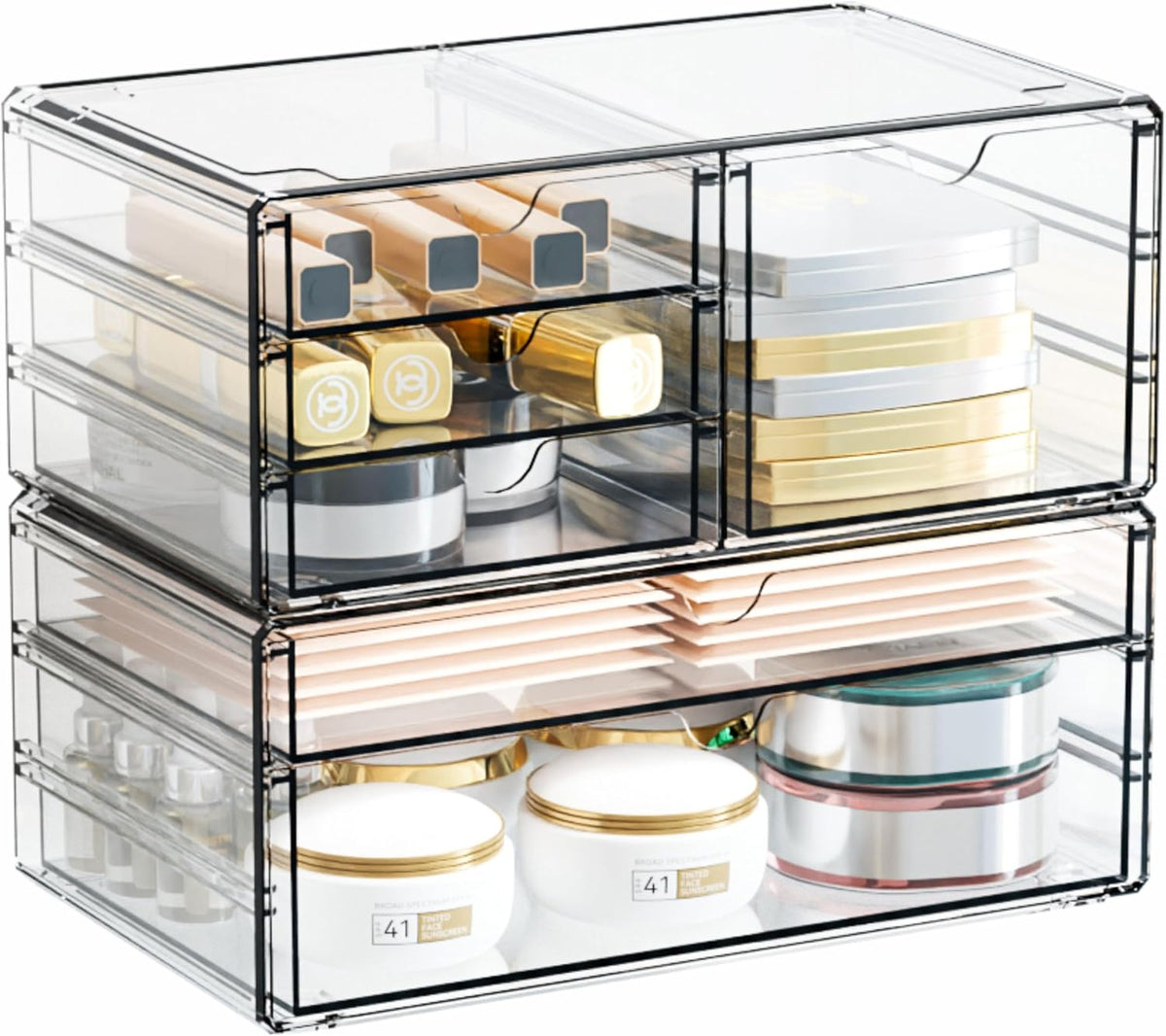 Stackable Acrylic Drawer Organizer Set - 6 Drawers for Vanity, Bathroom & Office