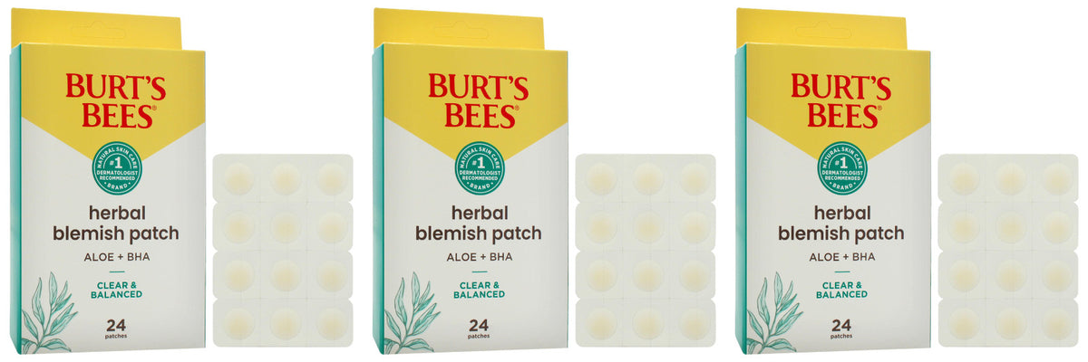 Burt's Bees Herbal Blemish Patches 24 Count - 3 Pack Acne Spot Treatment