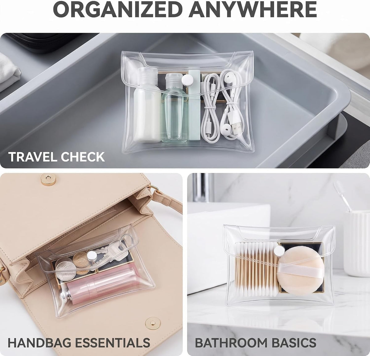 Mini Clear PVC Makeup Bags Set of 2 Travel Cosmetic Organizer Pouches