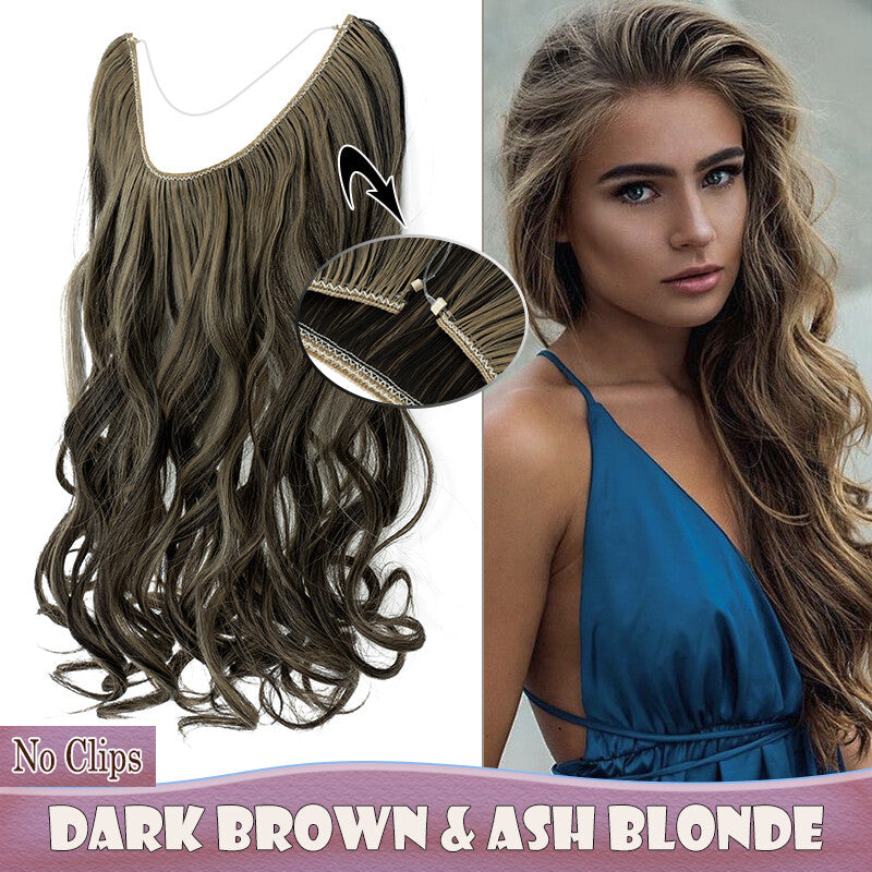Invisible Wire Clip-In Hair Extensions with Clips & Replacement Wires - Natural & Wavy, 20/24 Inch