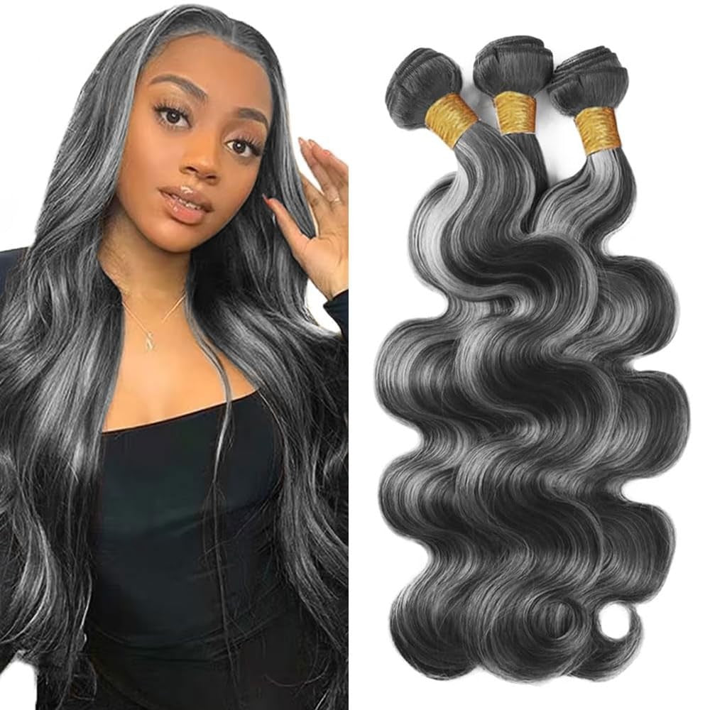 Human Hair Bundles Body Wave Grey P1BGR 28-32 Inch Natural Look