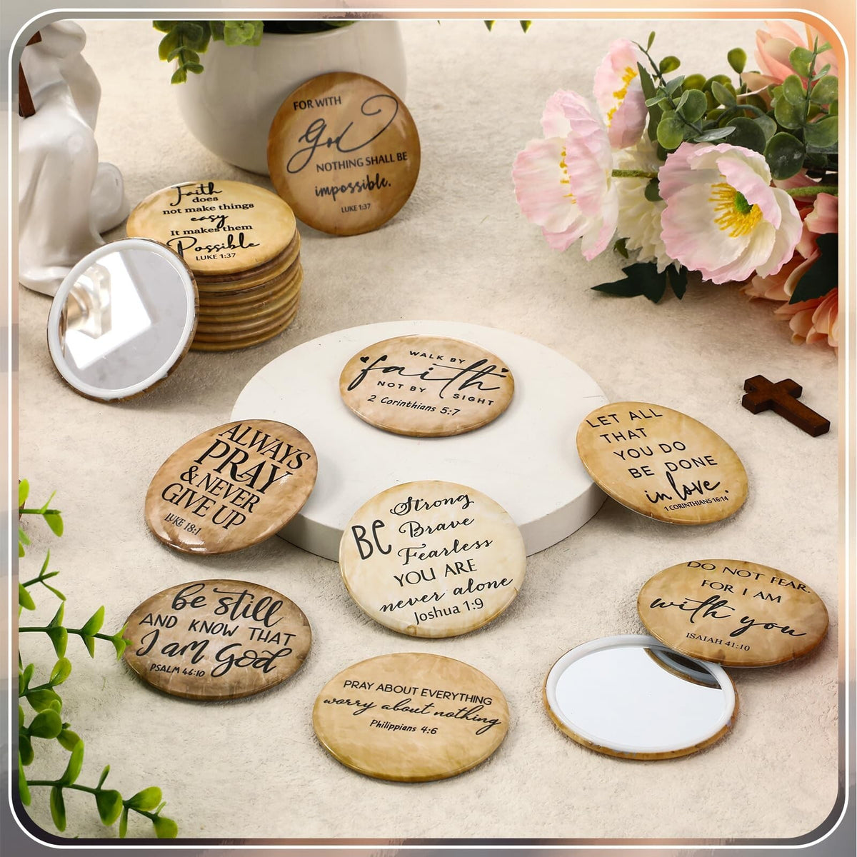 36 Pack Mini Christian Compact Mirrors with Bible Verses - Inspirational Religious Gifts