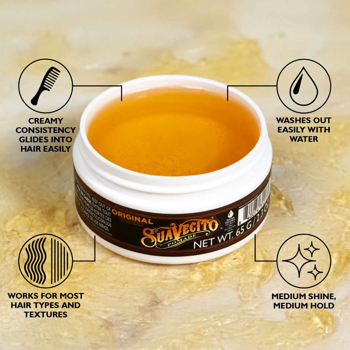 Suavecito Original Hold Pomade 2.3 oz - Medium Shine Water-Based Styling