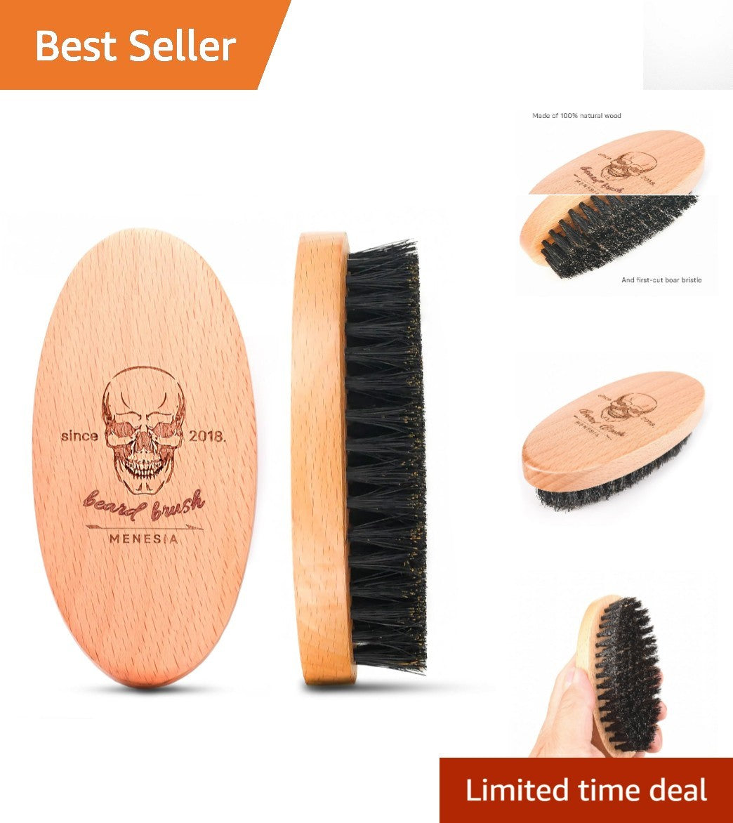 Travel Beard Brush with Natural Wood & Boar Bristles for Softening & Grooming