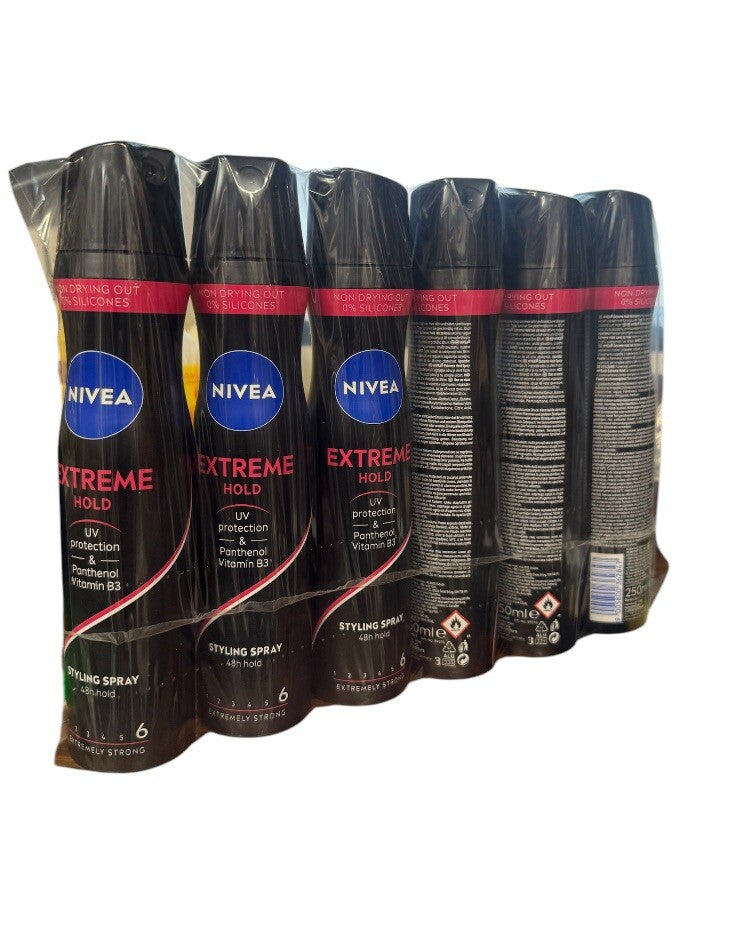 Extreme Hold Hair Spray - 48 Hour Strong Styling Spray - 6 Pack 250ml