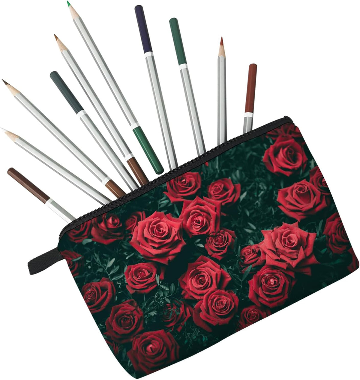 Red Rose Makeup Bag - Cute Travel Toiletry Organizer, Durable Zipper Pouch