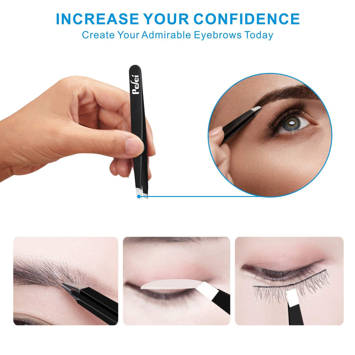 Professional Stainless Steel Tweezers Set - 4 Piece Travel Kit, Black