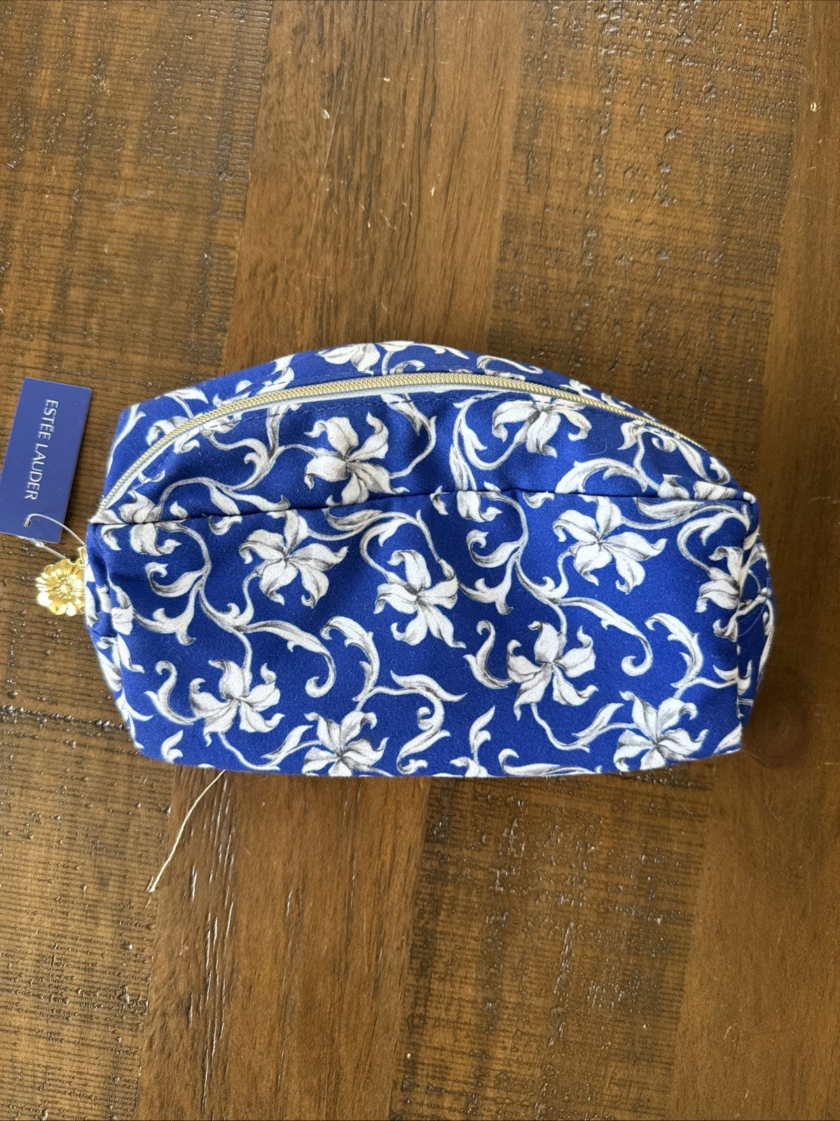 Estée Lauder Makeup Cosmetic Bag with Blue White Flower Print – Travel Organizer